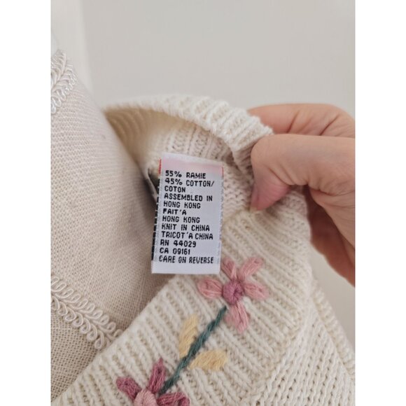 Russ Studio Floral Knit Cotton Cottagecore V-Neck Vintage 80s 90s Sweater M - Picture 7 of 11